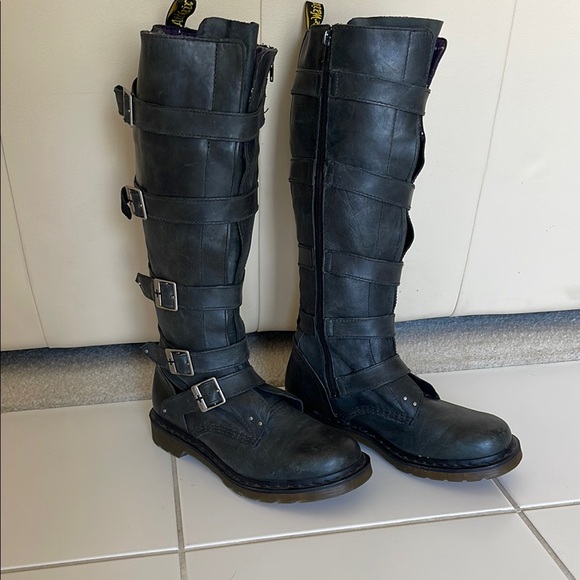 Dr. Martens Shoes - Dr. Martens Docs Phina Tall Buckle Leather Combat Boots EUC sz 10 Rare